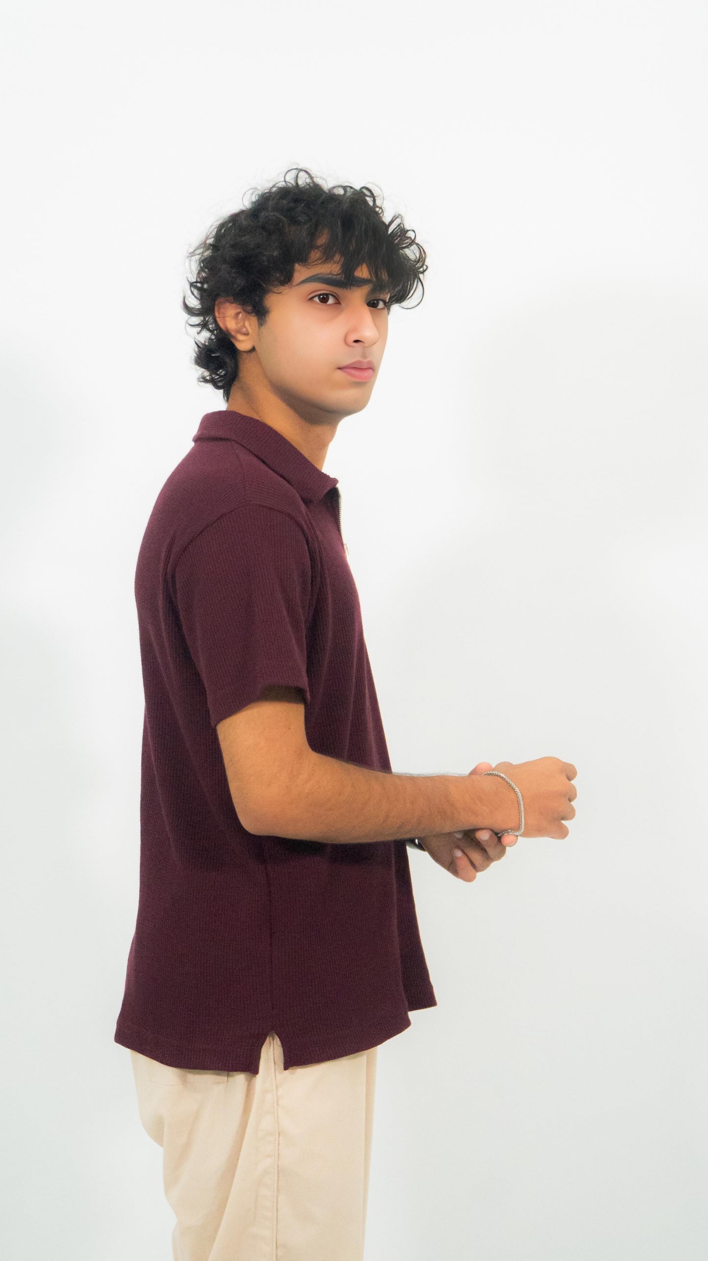 Maroon waffle knitted Zipper Polo – Monarch Club Exclusive