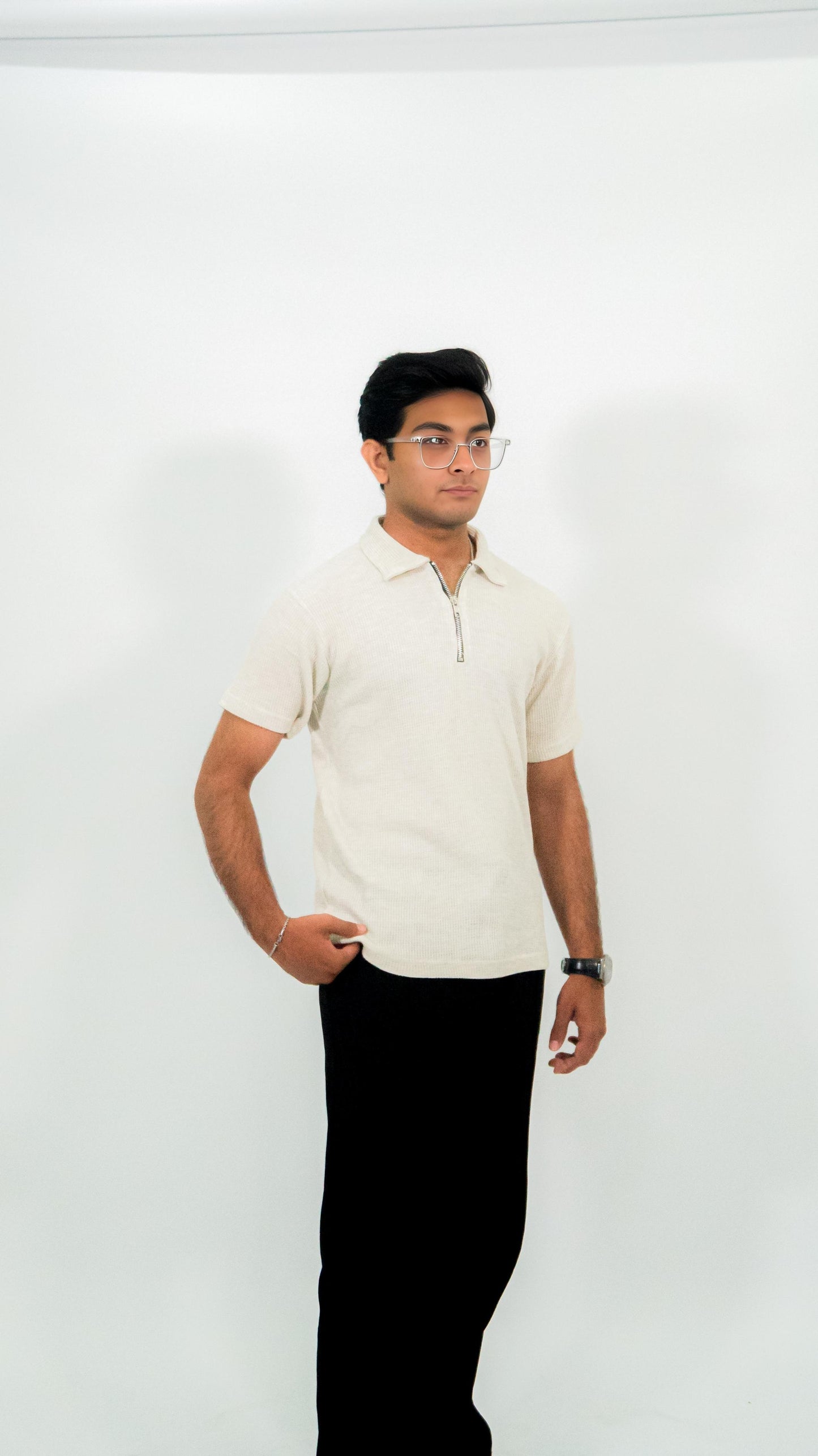OFF WHITE WAFFLE KNIT POLO