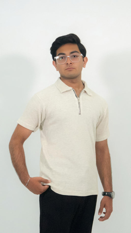 OFF WHITE WAFFLE KNIT POLO