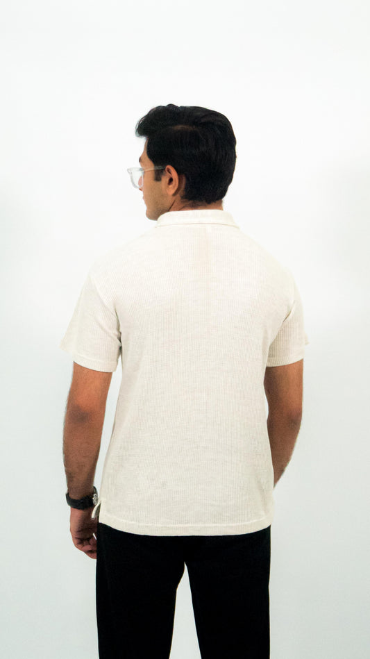 OFF WHITE WAFFLE KNIT POLO
