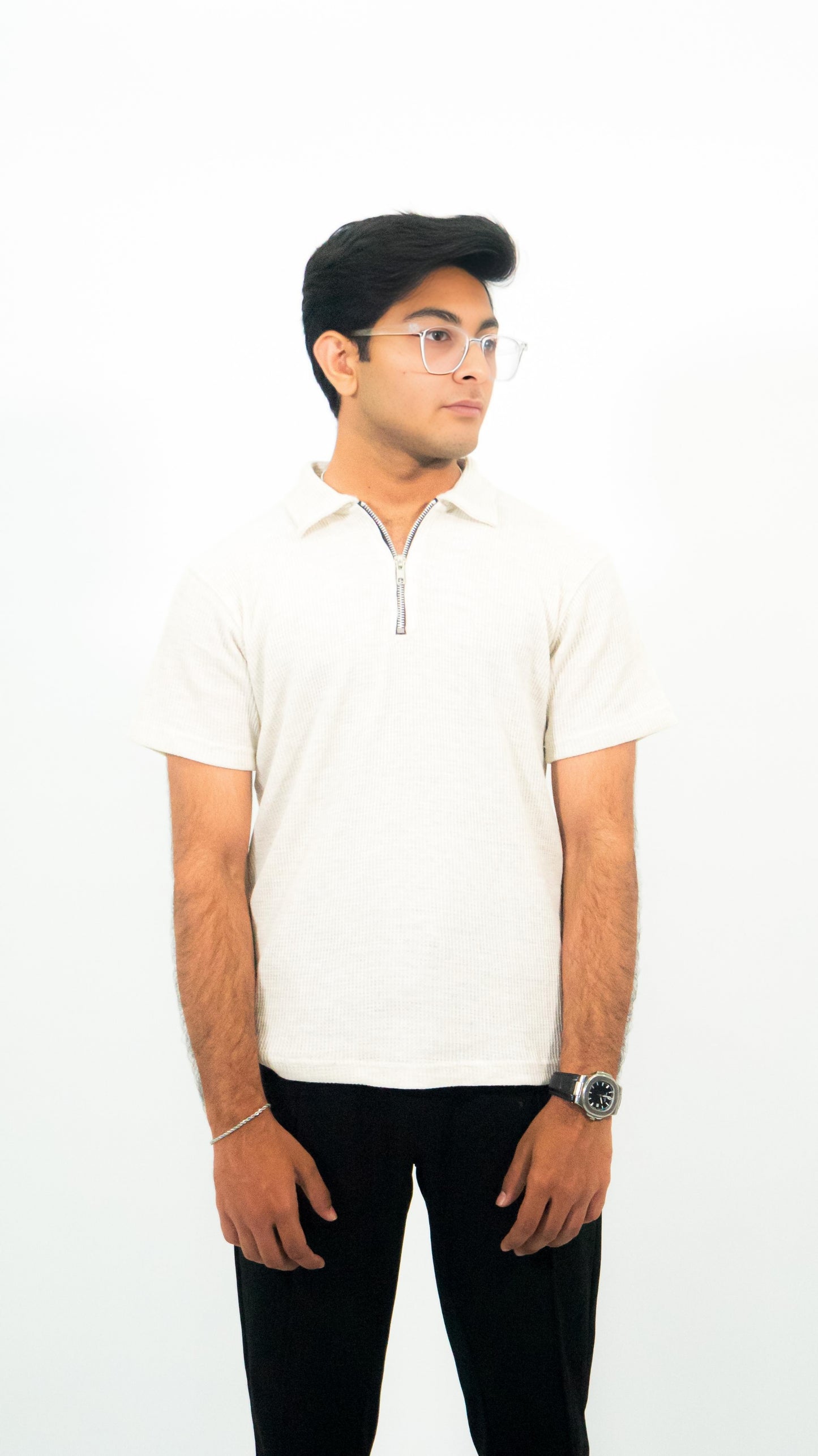 OFF WHITE WAFFLE KNIT POLO