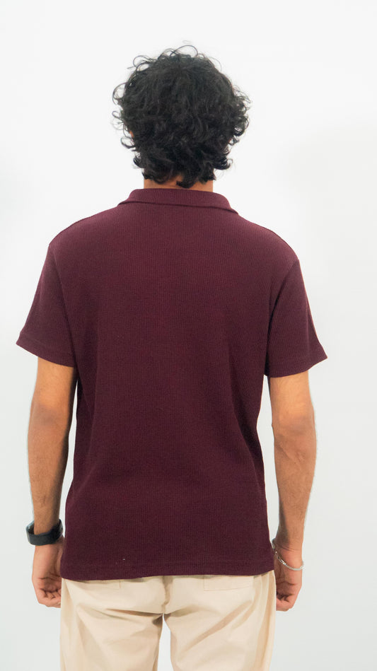 Maroon waffle knitted Zipper Polo – Monarch Club Exclusive