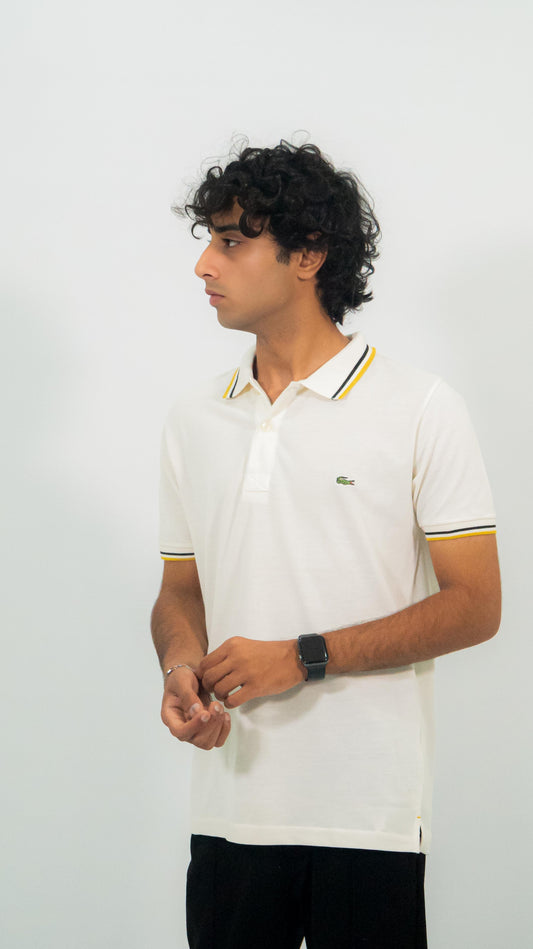 Classic White Polo Shirt with Yellow & Black Trim – Monarch Club