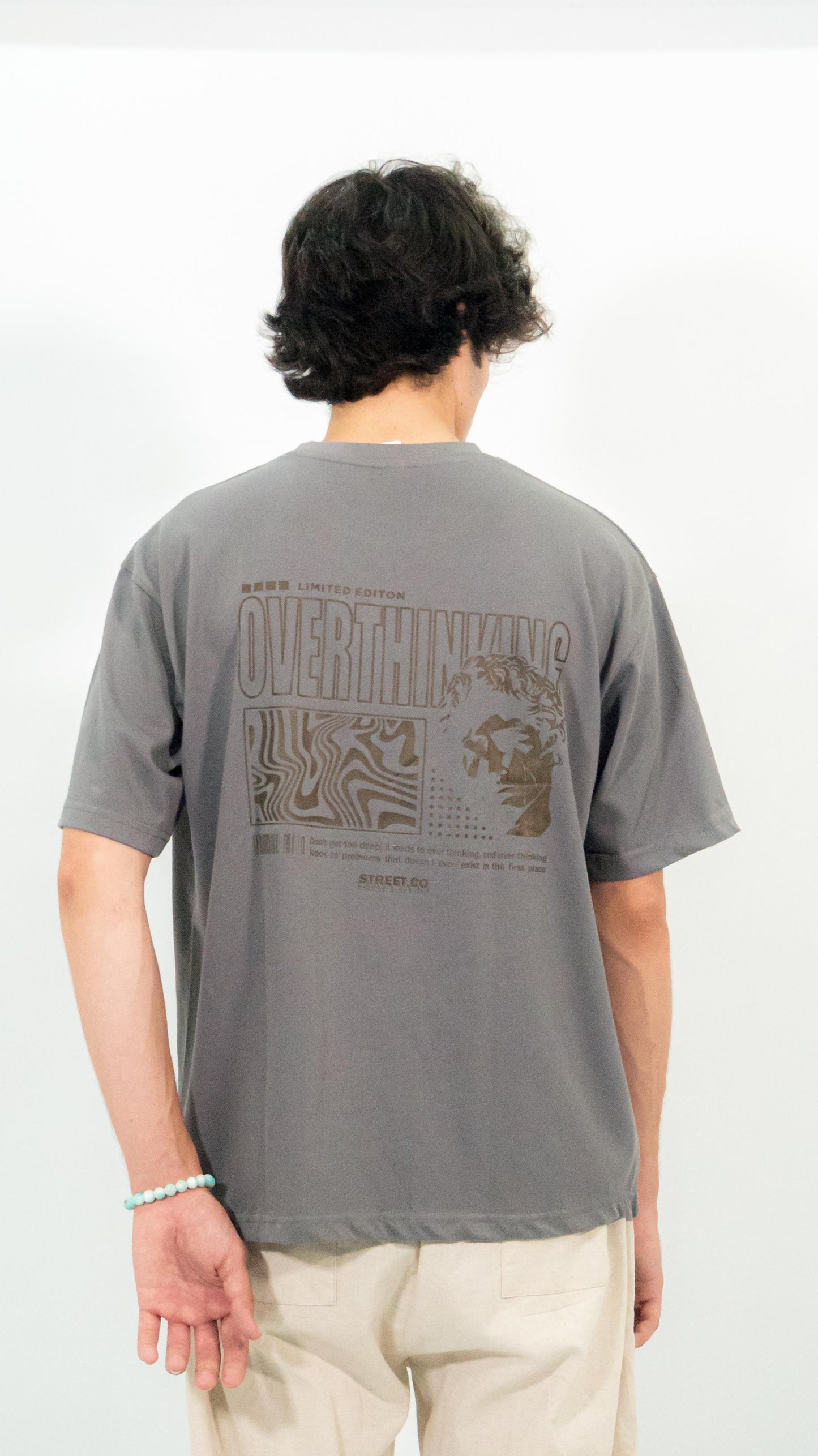 Overthinking" Limited Edition Oversized Graphic T-Shirt – Charcoal Gray | Monarch Club