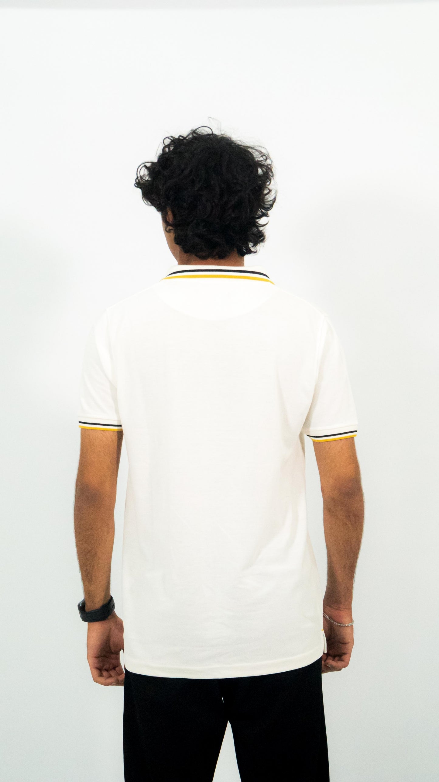 Classic White Polo Shirt with Yellow & Black Trim – Monarch Club